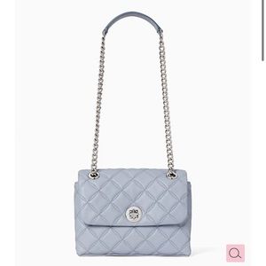 EUC Kate Spade blue shoulder bag small flap frosted blue quilt silver chain